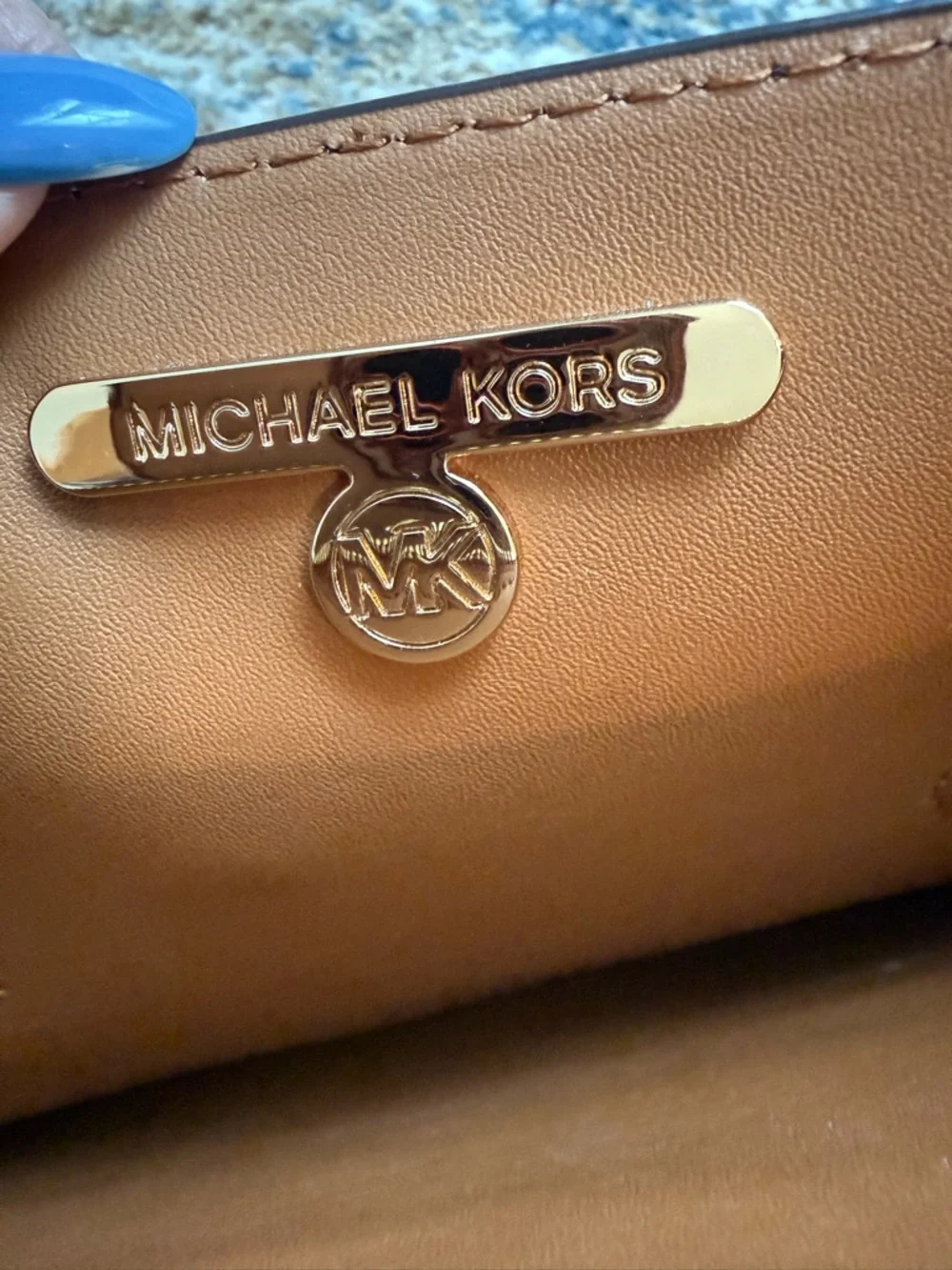 Michael Kors Brown Logo Satchel with Tan Trim and Gold Charm - Picture 4 of 8